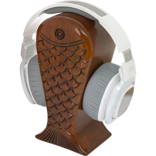 Wood Fish Shape Gaming Headset Stand Holder, Headphone Headset Display Stand Holder Hanger for Gamers Gifts Desk Gaming