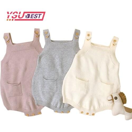 Baby Bodysuits Fashion Color Newborns Girl Knitted Clothes Cotton Boys Romper Sleeveless Infant Pocket Toddler Kids Jumpsuits