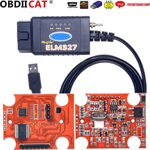 FTDI FT232RL/340RL + PIC18F25K80 Chip ELM327 USB V1.5 Code Reader for HS CAN/MS CAN ELM 327 Bluetooth OBD2 Diagnostic Tool