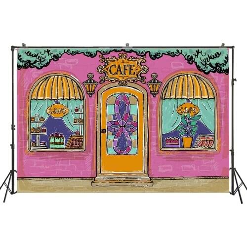 HUAYI Photography Backdrop Cartoon Painted Store Shop Baby Child Birthday Customize Photo Background Studio Portraits Photocalls