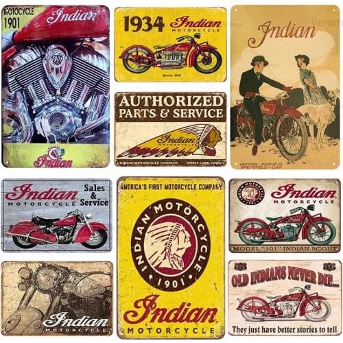 Indian Motorcycle Plaque Vintage Metal Tin Sign Pin Up Shabby Chic Decor Wall Art Metal Plate for Bar Pub Motor Club Garage