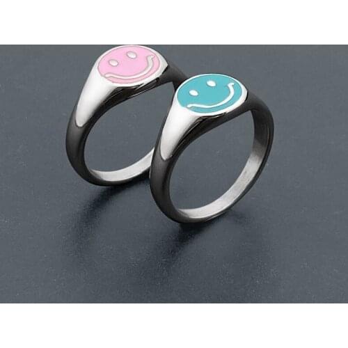 Fashion Smiley Couple Ring for Men Women Smooth Stainless Steel Metal Jewelry Sweet Love Confession Gift Vintage DIY