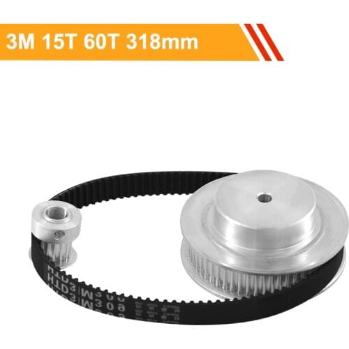 Toothed Pulley Wheel Kit HTD3M 15T 60T Ratio 1:4 100mm Center Distance 3M-318mm Timing Belt Tooth Belt Pulley Kit for 3D Printer