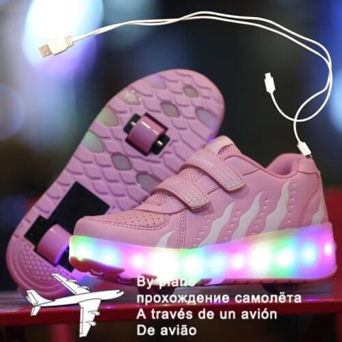 Children Roller Skate Casual Shoes USB Charging Boys Girl Automatic Jazzy LED Lighted Flashing Kids Glowing Sneakers with Wheels
