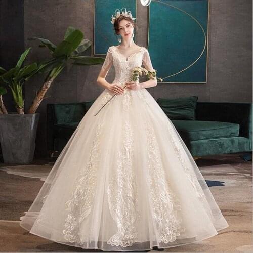 Lace Wedding Dresses 2020 Cap Sleeves Appliques Tassel Beads O Neck Bride Dress Princess Wedding Gown Ball Gown robe de mariee