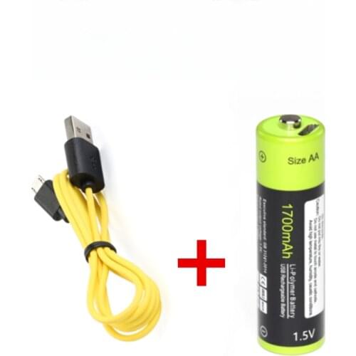 1PCS ZNTER 1.5V 1700mAh AA rechargeable battery USB rechargeable lithium polymer battery+1PCS Micro USB cable for fast charging