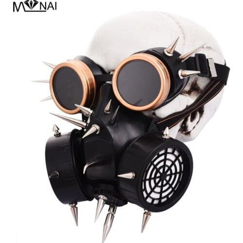 Steampunk Mask Cosplay Halloween Costume Accessories Retro Punk Rock Mask Gothic Spikes Mask With Goggles