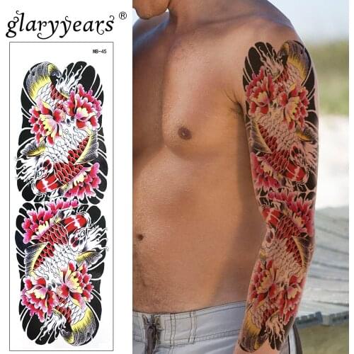 Glaryyears Big Arm Temporary Tattoo Sticker Red Snapper Fake Tatoo Sleeve Flash Tatto Waterproof Big Body Art Men Women Q-MB-45