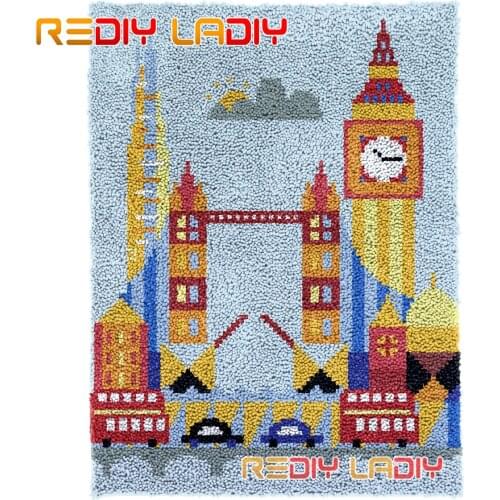 Latch Hook Rug London Landmark Lush Wall Tapestry Kits DIY Carpet Rug Lofty Yarn Cushion Arts Crocheted Fluffy Floor Mat Crafts