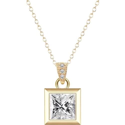 Simple Gold Chain Square Geometric Pendant Necklaces for Women Bridal Wedding Party Charm Rhinestone Necklace Female Jewelry