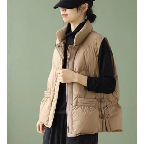 SEDUTMO Winter Vintage Duck Down Vest Women Short Oversize Waistcoat Spring Puffer Jacket Slim Pocket Parkas ED1476