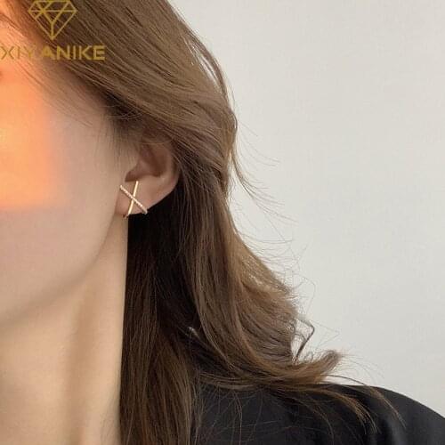 XIYANIKE 925 Sterling Silver X Shape Cross Zircon Stud Earrings Female All-match Simple Unique Design Charm Jewelry Couple Gift