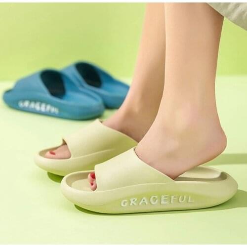 Summer Beach Slides Women Men Slippers Sandals Flip Flops Graceful High Heel Thick Platfrom Bottom Ladies Couples Bathroom Shoes