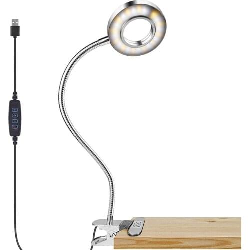 Tokili Clip on Book Reading Lamp USB Eye Care Kids Desk Light with 3 Color Modes 10 Brightness Dimmer 360 ° Flexible Gooseneck