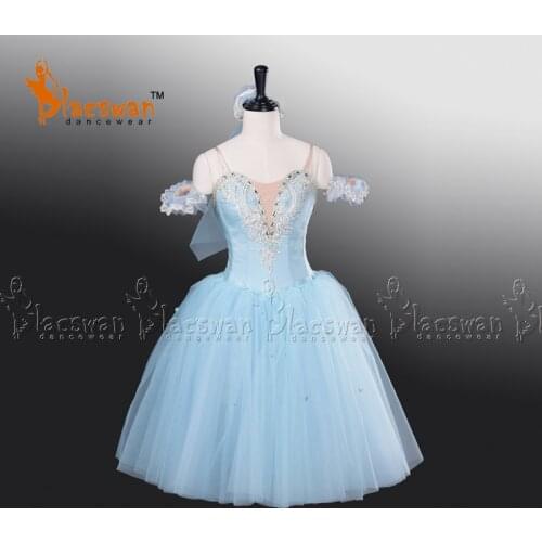 Light Blue Fairy Ballet Long Tutu Dress BT709 Women Professional Ballet Tutu Romantic Tutu Ballet Stage Costume with head piece