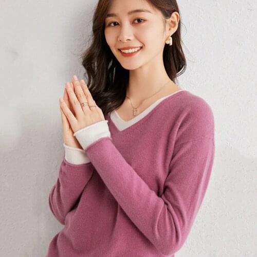 2020 autumn and winter V-neck sweater womens 100% wool loose top Korean casual slimming cashmere sweater