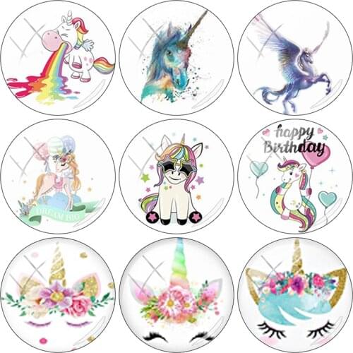 TAFREE 2019 Cute Cartoon Unicorn 12/15//16/18//20//25 mm 2019 NEW Glass Cabochon Dome Flat Back DIY Jewelry Making UN140