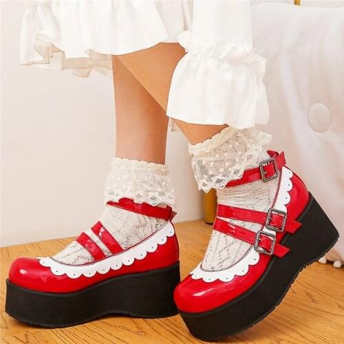 Platform Wedges Oxfords Shoes Women Patent Leather High Heel Pumps Female Ankle Cross Strap Round Toe Mary Janes Casual Shoes