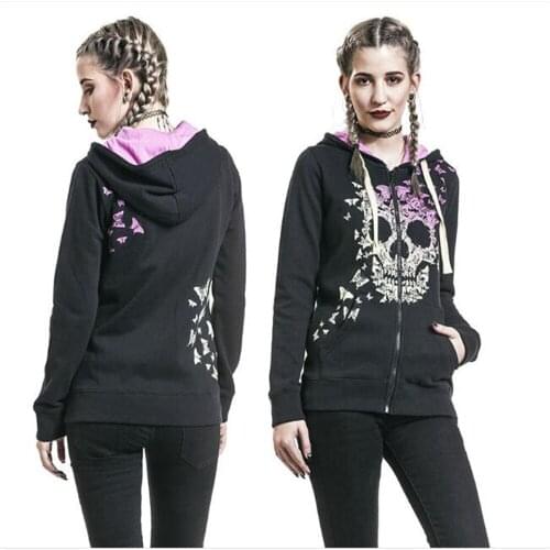 2021 Fashion Korean Version Outerwear Women/Girl Skull Print Long Sleeve Casual Loose Catch Fleece Zipper Hooded Sweatshirts