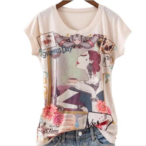 2020 summer new fashion coffee girl printed t-shirt women Slim o-neck cotton women short-sleeved top tees plus size 4XL