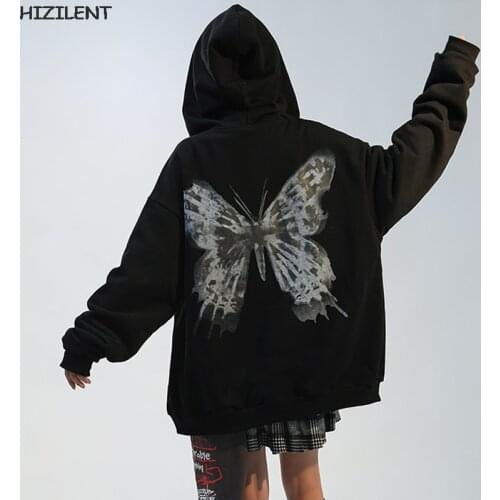 Women Hip Hop Streetwear Hoodies Women Jacket butterfly Print Coat Goth Harajuku Y2k aesthetic Clothes grunge Punk Jacket Zip-up