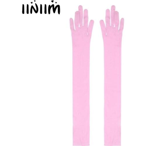 US STOCK Women Men Exotic Accessories Sissy Gay Mesh See Through Sheer Stretchy Full Finger Long Gloves Mittens Protection