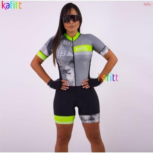 Kafitt Womens Cycling Jumpsuit Sports Jersey Short Sleeve Suit Roupa Ciclismo Feminina Cyclist Set Clothing Wear-Resistant Pro