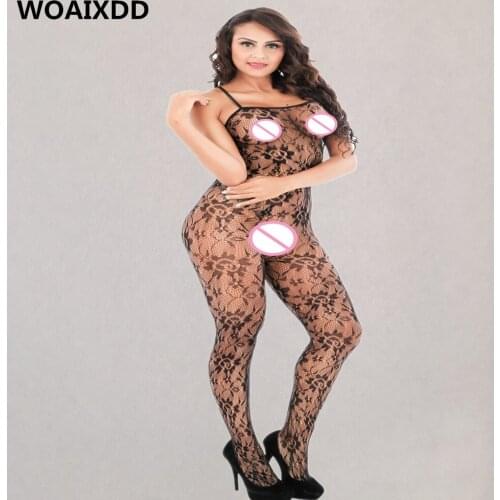 Plus Size Lingerie Sexy Hot Erotic Lingerie For Women Hollow Mesh Body stocking Flowers Sexy Fishnet Sex Costumes Underwear
