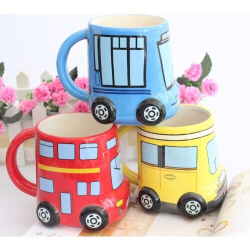 1pc Cartoon Double Bus Mugs Hand Painting Retro Ceramic Cup Coffee Milk Tea Mug Drinkware Novetly Couple Gifts Mugs