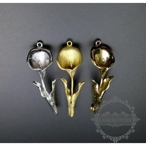 15x45mm raw brass,gold,silver color calla flower pendant charm DIY supplies findings 1850285