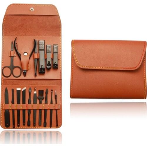 16Pcs/Set Professional Manicure Set Pedicure Kit Stainless Steel Nail Clippers Tools Grooming Kit With Luxurious Travel Case