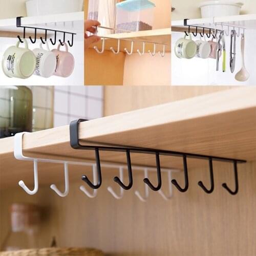 2Pcs Kitchen Cupboard Hooks Rails Hanging Storage Rack Closet Organizer Wardrobe Cupboard Mug Container Shelf Hook Hanger Holder
