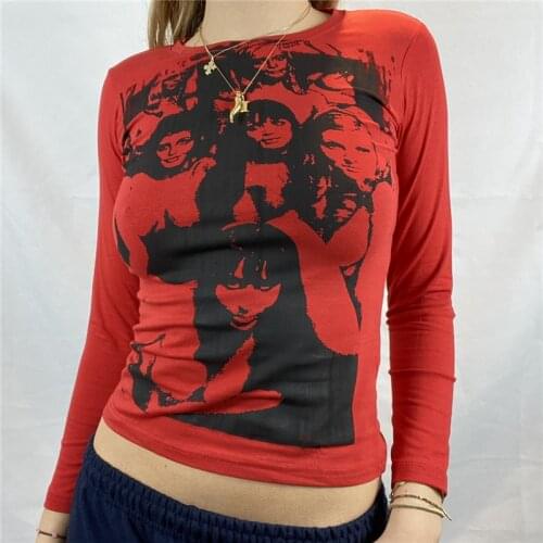 2021 Harajuku Graphic Print T-shirt 90s Women Vintage Crop Top Y2K Aesthetic Summer Slim Fit Tees Tops Streetwear Gothic Punk