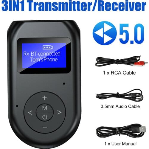 3 In 1 5V Bluetooth 5.0 Transmitter Receiver Wireless Audio 3.5mm Adapter Converter With 0.96" Screen Display