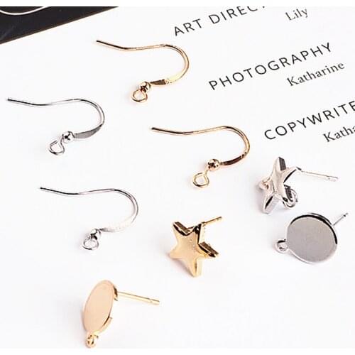 6pcs Fashion Korean plated Gold Stud Earrings for Women pendant Round piece Five-pointed Star Ear Hook Diy Jewelry Accessories