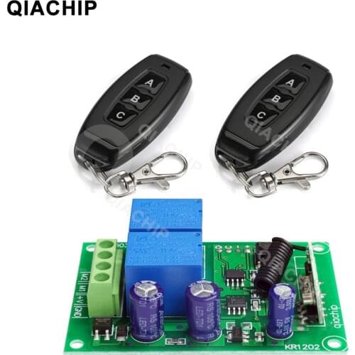 QIACHIP 433Mhz RF Wireless Switch DC 12V 2CH Relay Receiver Module + Remote Control Switch For DC Motor Gate Garage Controller