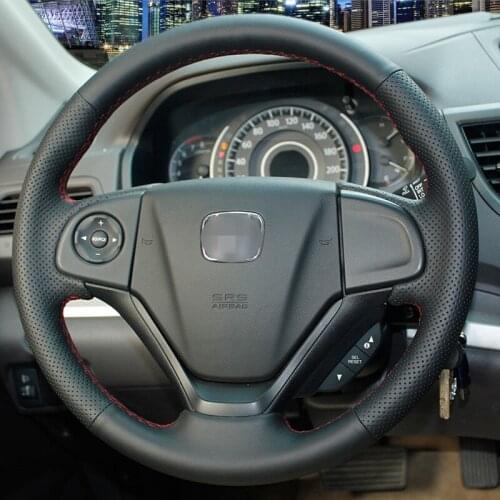 BANNIS Black Artificial Leather DIY Hand-stitched Steering Wheel Cover for Honda CRV 2012 -2014