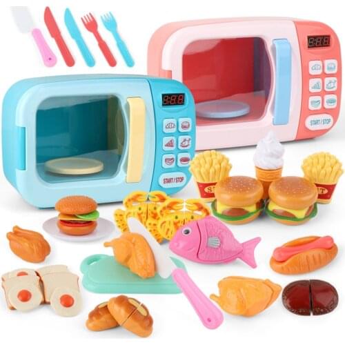Kid Kitchen Toys Simulation Microwave Oven Educational Toys Mini Kitchen Food Pretend Play Cutting Role Playing Girls Toys 2021