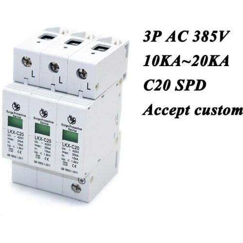 Hot sale C20-3P 10KA~20KA ~385V AC SPD House Surge Protector Protective Low-voltage Arrester Device 2P+N Lightning protection