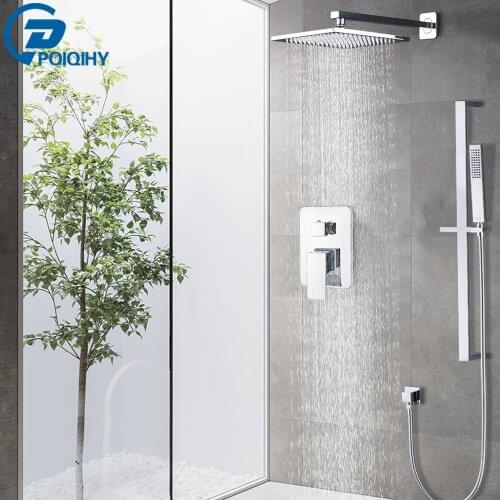 Chrome Shower Slide Bar Shower Faucet Concealed Rainfall Shower Mixer Tap Embedded Box Shower System Single Handle Faucet
