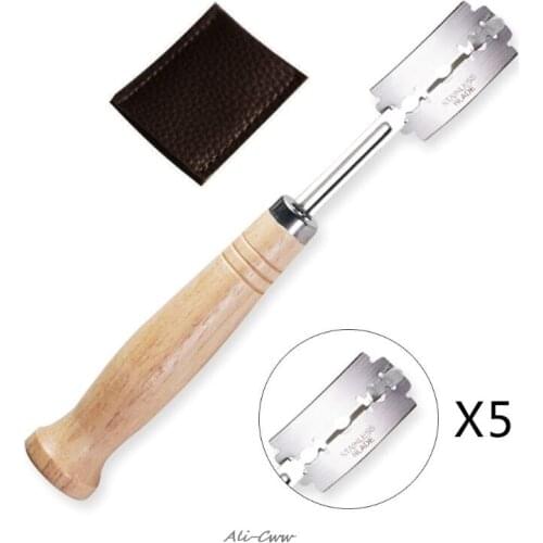 Specialty Bread Arc Curved Knife Wood Handle 5Pcs Replacement Blades Western Baguette Cutting French Toast Bagel Cutter