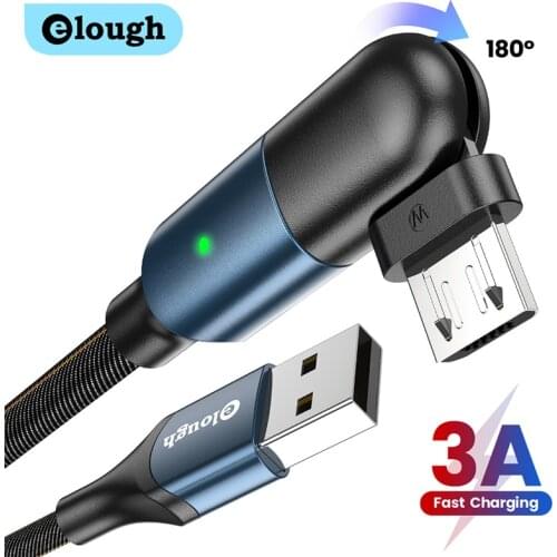 Elough 180 Rotate Micro USB Cable 3A Fast Charging Cord Wire QC3.0 QC 3 0 USB Cable For Samsung Xiaomi Redmi Android Data Cable