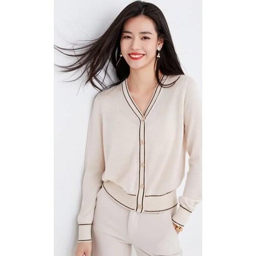 2020 womens fashion contrast color short knitted cardigans women thin V-Neck Sweater loose knitted cardigan women 20003