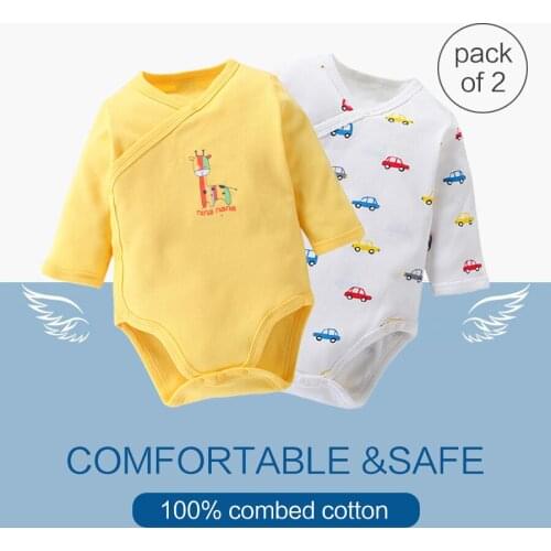 Newborn Unisex Baby 100% cotton Long Sleeve Kimono Bodysuit Side Snap Romper boys girls Autumn clothes Pajamas Infant Jumpsuits
