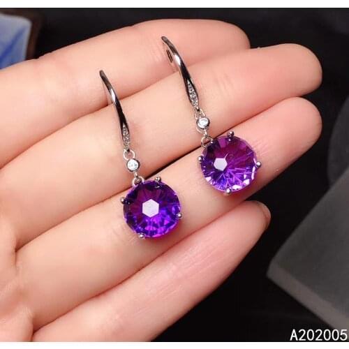 KJJEAXCMY Fine Jewelry 925 Sterling Silver Inlaid Amethyst Female Earrings Eardrop Trendy Hot Selling