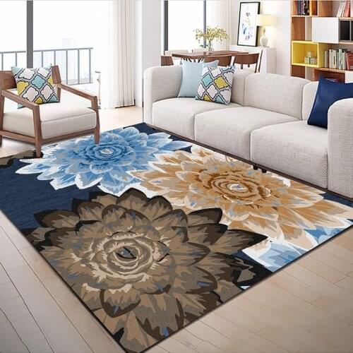 American pastoral style Blue brown Big flower plant Bedroom living room door mat Bedside carpet custom made non-slip plush rug
