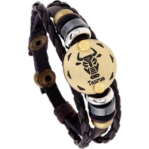 12 Constellations Braided Jewelry Adjustable Charm Leather Bracelet Genuine For Girls And Boys