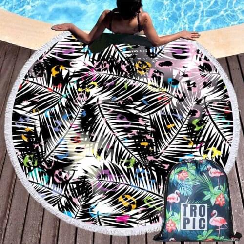 Summer 150cm Round Leaves Beach Towel Bohemia Style Seaside Wall Tapestry Bath Sport Towel With Drawstring Backpack Bag Yoga Mat
