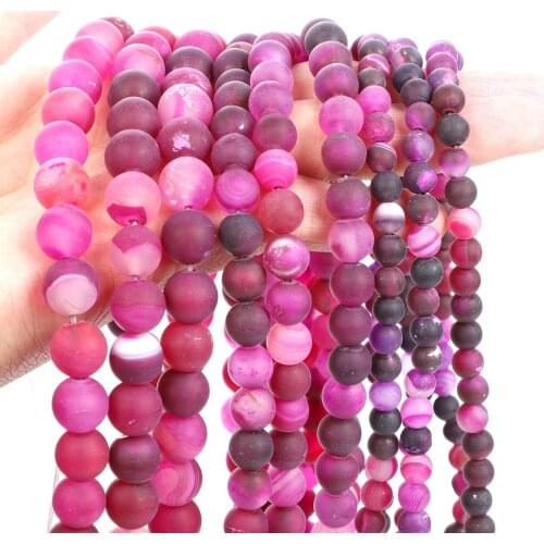 Matte Frosted Rose Red Stripe Agate Onyx Natural Stone Bead Round Space Loose Bead For Jewelry Making DIY Bracelet 4/6/8/10/12MM