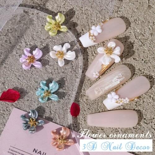 2pcs Flowers 3D Metal Nail Decorations Summer Crystal Nail Accessories Manicure Japanese Style DIY for Nails Design